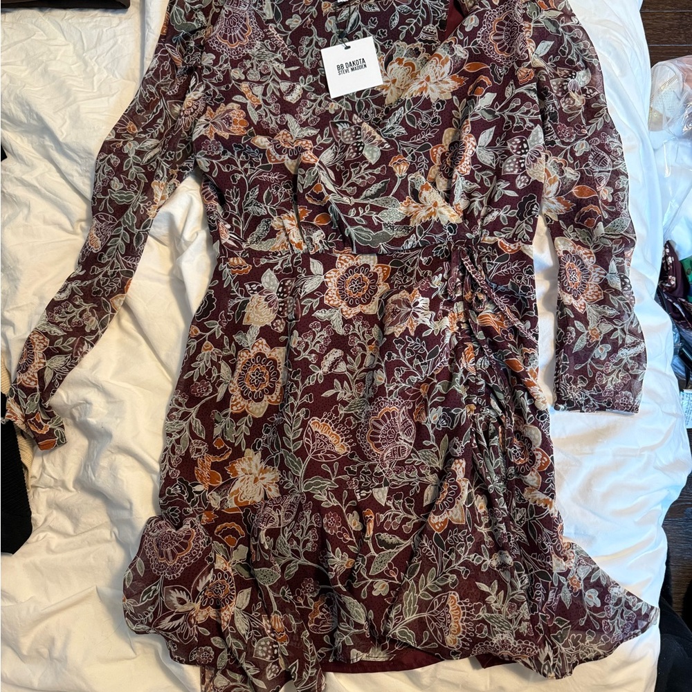 BB Dakota Burgundy Floral Long Sleeve Dress